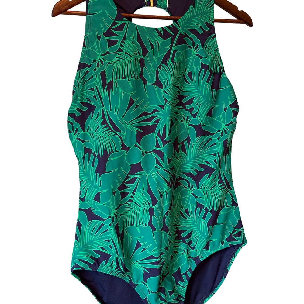Lands' End Women’s One Piece Swimsuit with Palm Print XL NWT